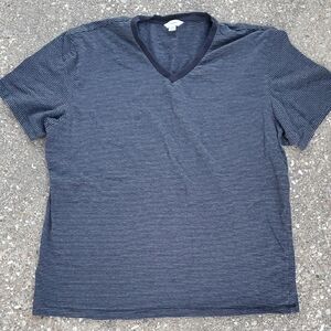 Calvin Klein Black Grey Striped V-Neck T-Shirt XXL Mens Short Sleeve Casual Top